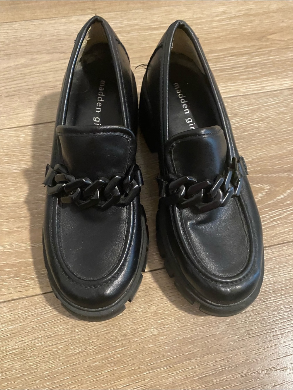 Madden Girl Black Chunky Chain Platform Loafers
